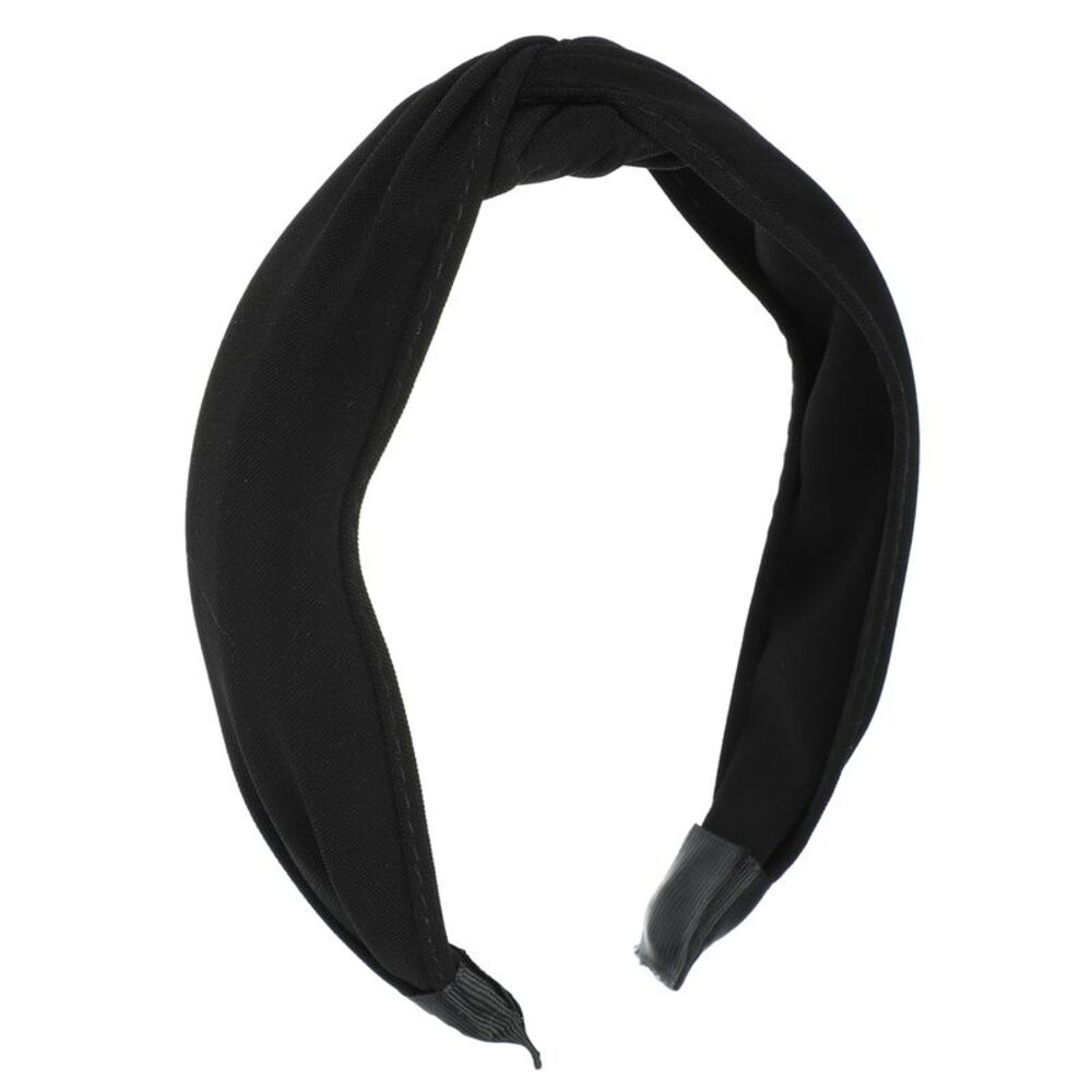 Solid Color Knotted Top Knot Cloth Cross Knot Wide Turban Headband Black